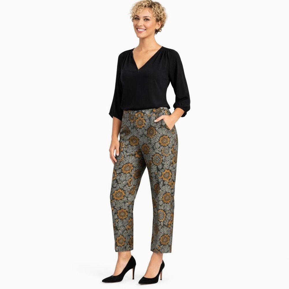 New ZARA Floral Size Small Brocade Cropped Pants Made In Spain